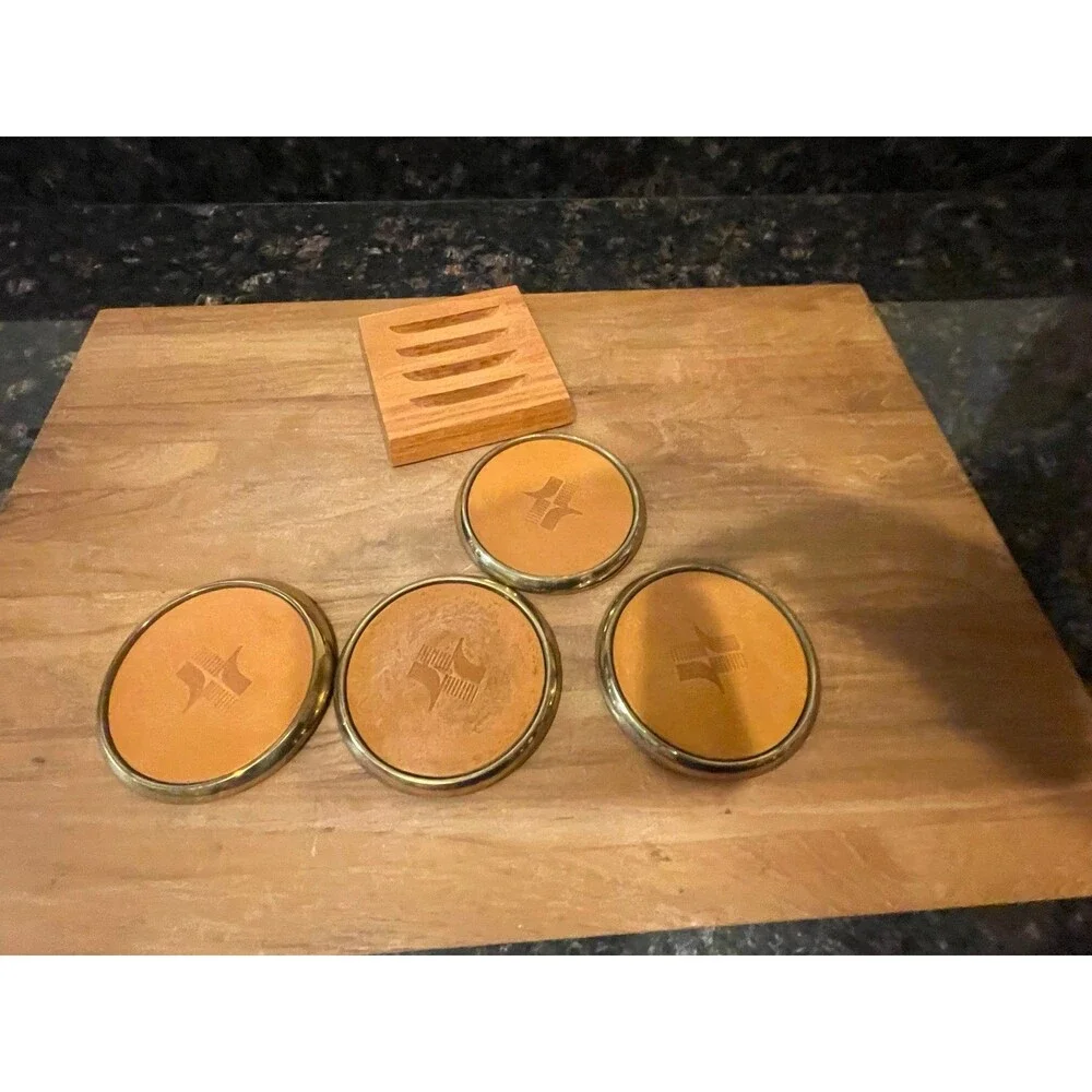 Leather coaster set with holder